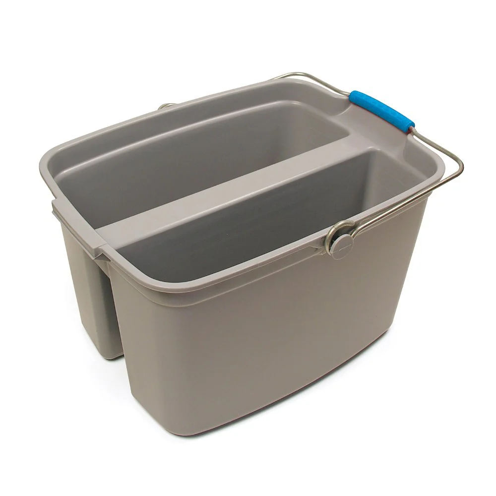 19 Quart Gray Plastic Divided Pail / Bucket - A-Team Window Cleaning